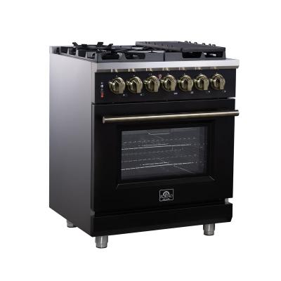 30" Forno Massimo Freestanding Dual Fuel Range in Black with Antique Brass Accessories 4 Burners 4.32 Cu. Ft. Convection Oven - FFSGS6125-30BLK