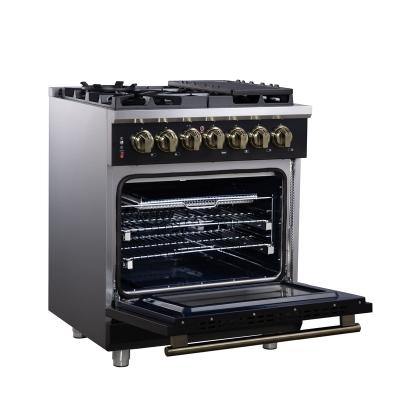 30" Forno Massimo Freestanding Dual Fuel Range in Black with Antique Brass Accessories 4 Burners 4.32 Cu. Ft. Convection Oven - FFSGS6125-30BLK