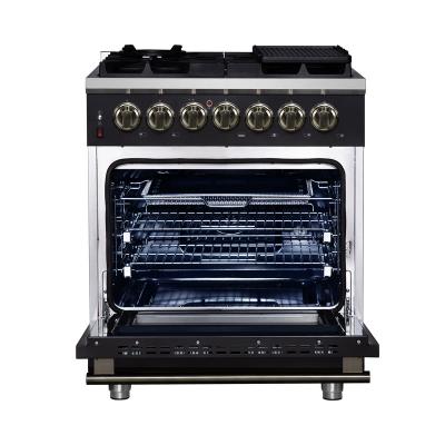 30" Forno Massimo Freestanding Dual Fuel Range in Black with Antique Brass Accessories 4 Burners 4.32 Cu. Ft. Convection Oven - FFSGS6125-30BLK