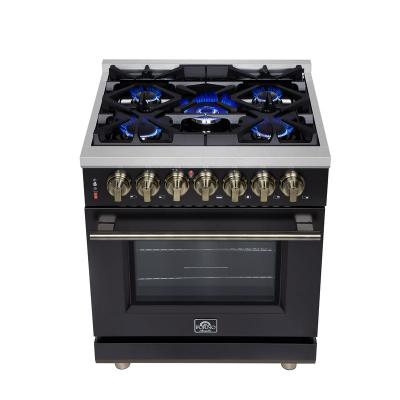 30" Forno Massimo Freestanding Dual Fuel Range in Black with Antique Brass Accessories 4 Burners 4.32 Cu. Ft. Convection Oven - FFSGS6125-30BLK