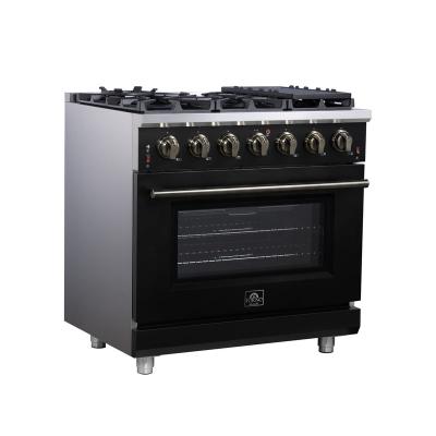 36" Forno Massimo Black Freestanding 6 Sealed Burners Gas Range Convection Oven Energy Efficient - FFSGS6239-36BLK