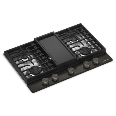 30" KitchenAid Gas-on-Metal Cooktop with an Integrated Wok Grate - KCGK730SBE