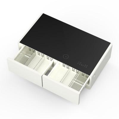 Forno Evoluto Tavolo 51" White Smart Coffee Table with Dual Refrigerator Drawers Bluetooth 5.0 Audio Wireless Charging & RGB Ambient Light - FCTFR7006-51WHT