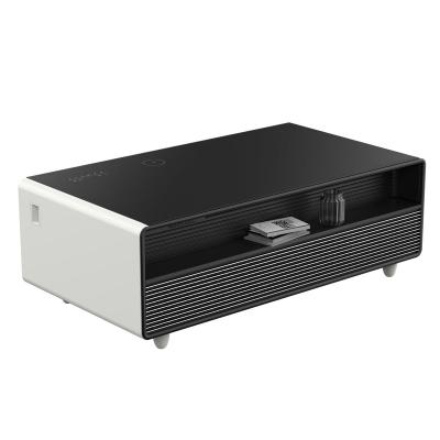 Forno Evoluto Tavolo 51" White Smart Coffee Table with Dual Refrigerator Drawers Bluetooth 5.0 Audio Wireless Charging & RGB Ambient Light - FCTFR7006-51WHT