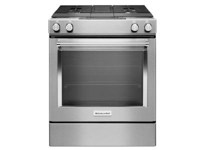 30" KitchenAid 6.4 Cu. Ft. 4-Burner Dual Fuel Downdraft Front Control Range - KSDG950ESS