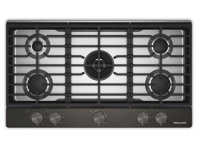 36" KitchenAid Gas Cooktop with 5 Burners and Integrated Wok Grate - KCGK536SBE