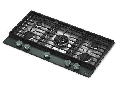 36" KitchenAid Gas Cooktop with 5 Burners and Integrated Wok Grate - KCGK536SJP