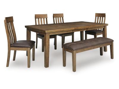 Signature Design by Ashley Urbinforte Extension Dining Table, 4 Chairs and Bench - PCD592D2