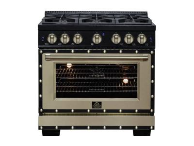 36" Forno 5.2 Cu. Ft. Valente Gas Range with 6 Sealed Burners - FFSGS6299-36CPBLK