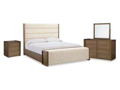 Benchcraft Marxmore Queen Upholstered Storage Bed Dresser Mirror and Nightstand - B863-Q6PC-K