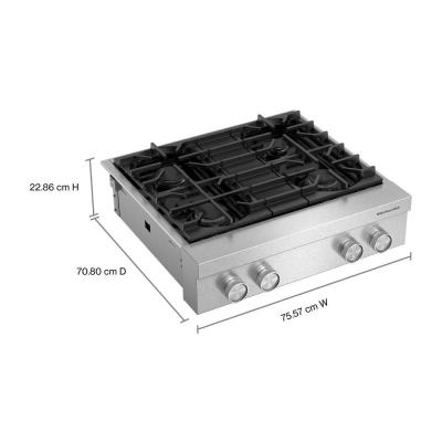 30" KitchenAid 4-Burner Gas Commercial-Style Rangetop - KCGK930TSS