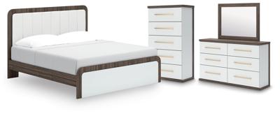 Signature Design by Ashley Kendanport King Upholstered Bed, Dresser, Mirror and Chest - B1108B16