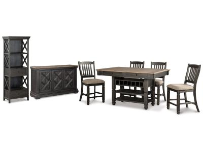 Signature Design by Ashley Tyler Creek Counter Height Table with 4 Barstools, Server and Display Cabinet - D736D13