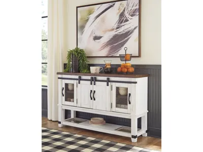 Signature Design by Ashley Valebeck Counter Height Dining Table, 6 Barstools and Server - D546D32