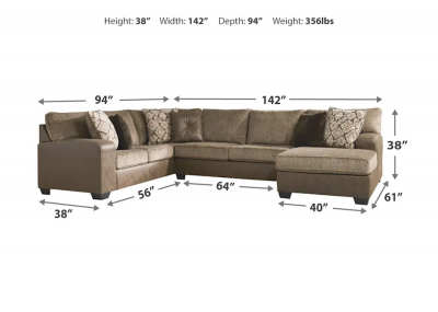 Abalone 3 Piece Right Facing Sectional in Chocolate - 91302-K
