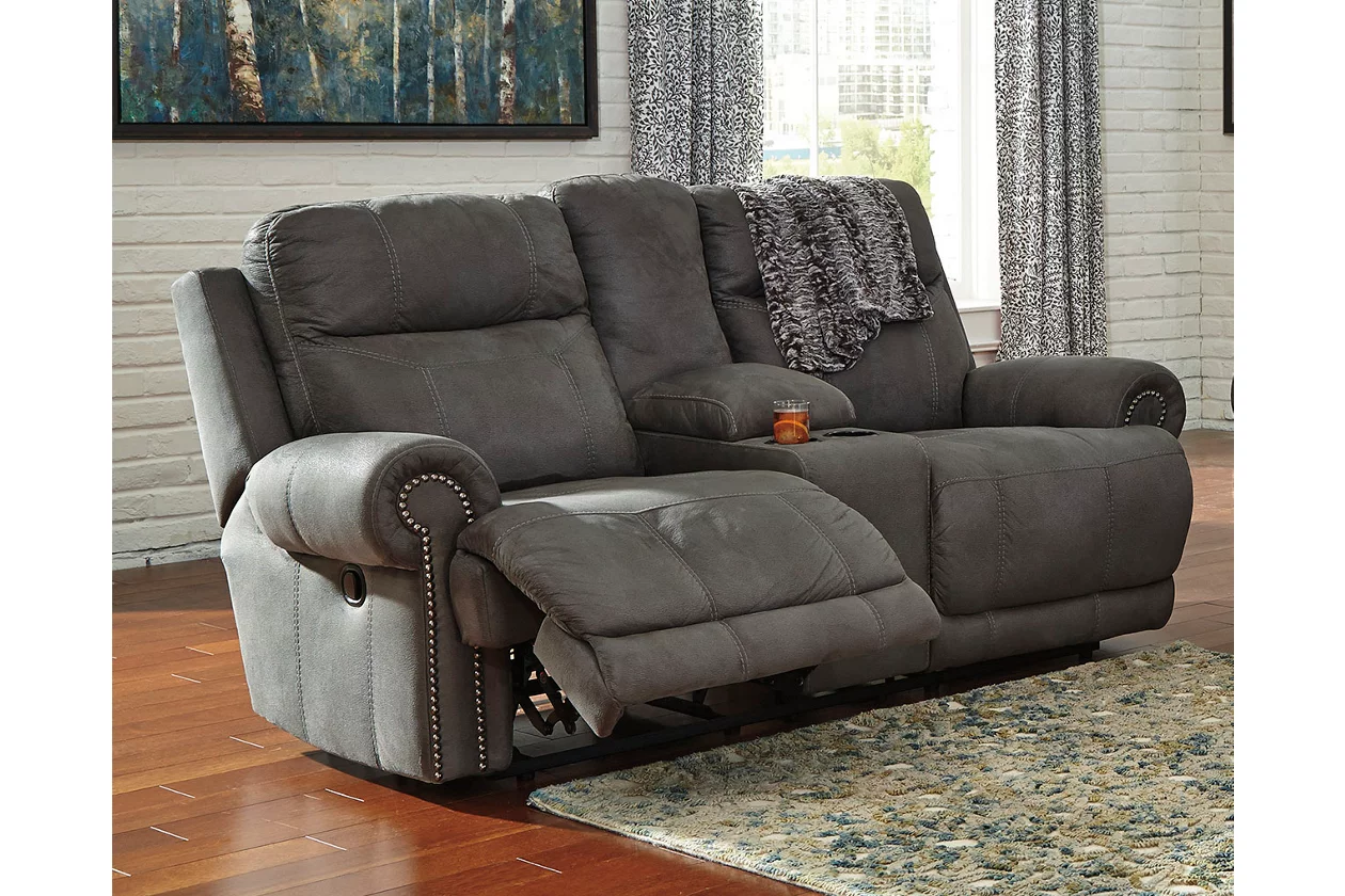 Signature Design by Ashley Austere Reclining Loveseat with Console in Gray - 3840194