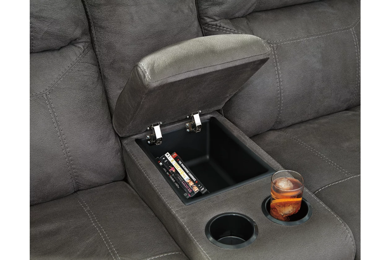Austere reclining loveseat with cheap console