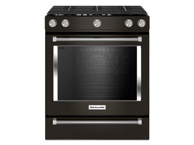 30" KitchenAid 5.8 Cu. Ft. 5 Burner Gas Convection Front Control Range - KSGG700EBS