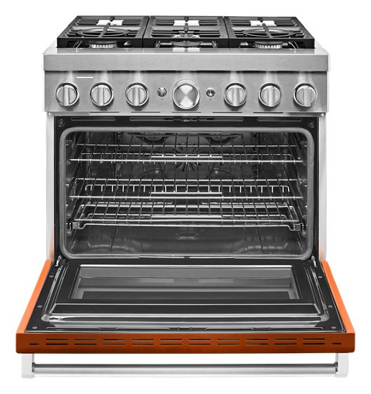 36" KitchenAid 5.1 Cu. Ft. Smart Commercial-Style Dual Fuel Range With 6 Burners In Scorched Orange - KFDC506JSC