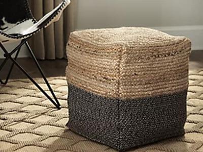 Signature Design by Ashley Sweed Valley Pouf in Natural/Black - A1000422