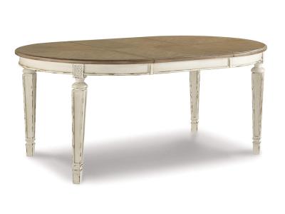 Signature Design by Ashley Realyn Oval Dining Room EXT Table D743-35 Chipped White