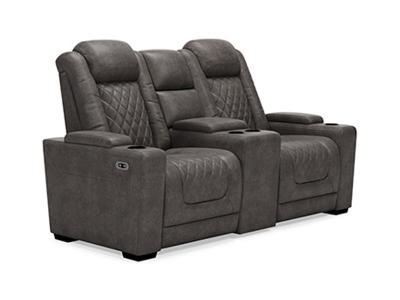 HyllMont PWR REC Loveseat/CON/ADJ HDRST in Gray - 9300318