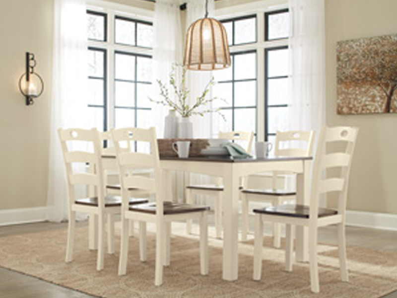 Signature Design by Ashley Woodanville Dining Room Table Set (7/CN) D335-425 Cream/Brown