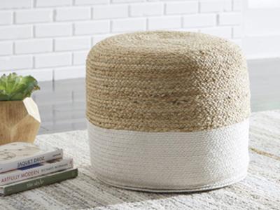 Signature Design by Ashley Sweed Valley Pouf in Natural/White - A1000420