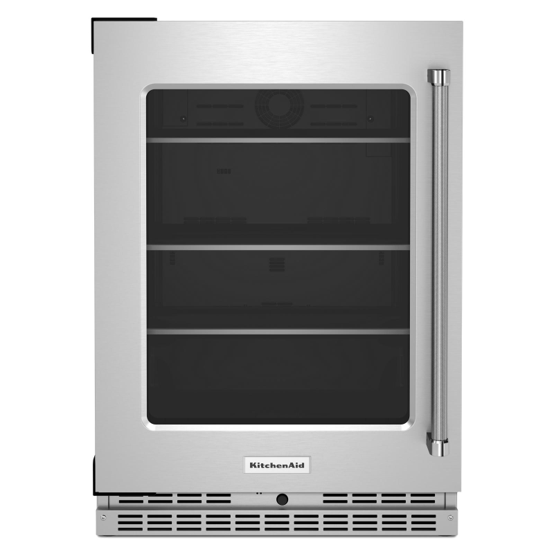24" KitchenAid Undercounter Refrigerator with Glass Door and Shelves with Metallic Accents - KURL314KSS