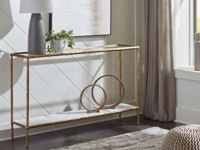 Signature Design by Ashley Ryandale Console Sofa Table A4000443 Antique Brass Finish