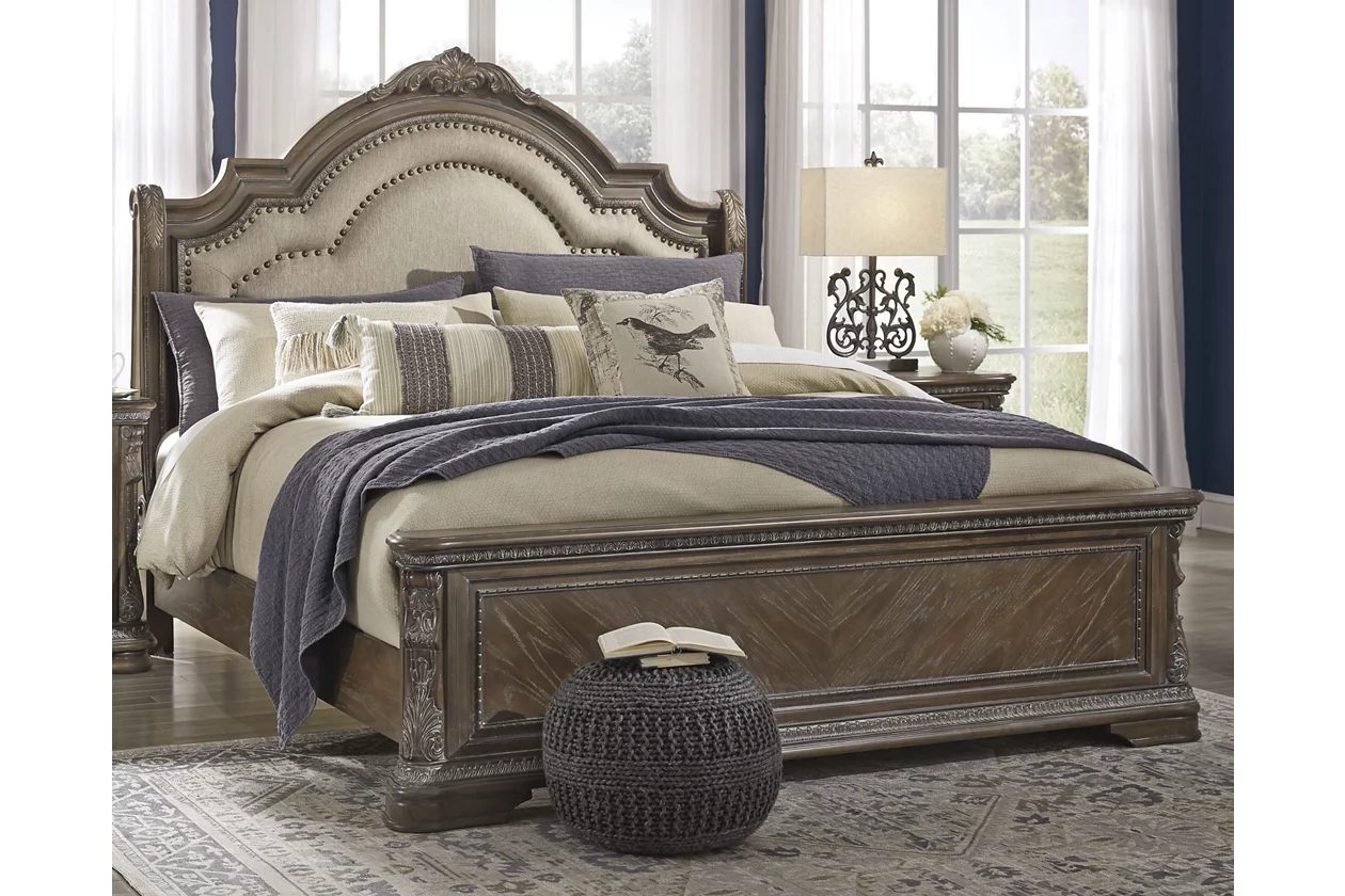 Signature Design by Ashley Charmond King Sleigh Bed With Upholstered Headboard in Brown - B803B4