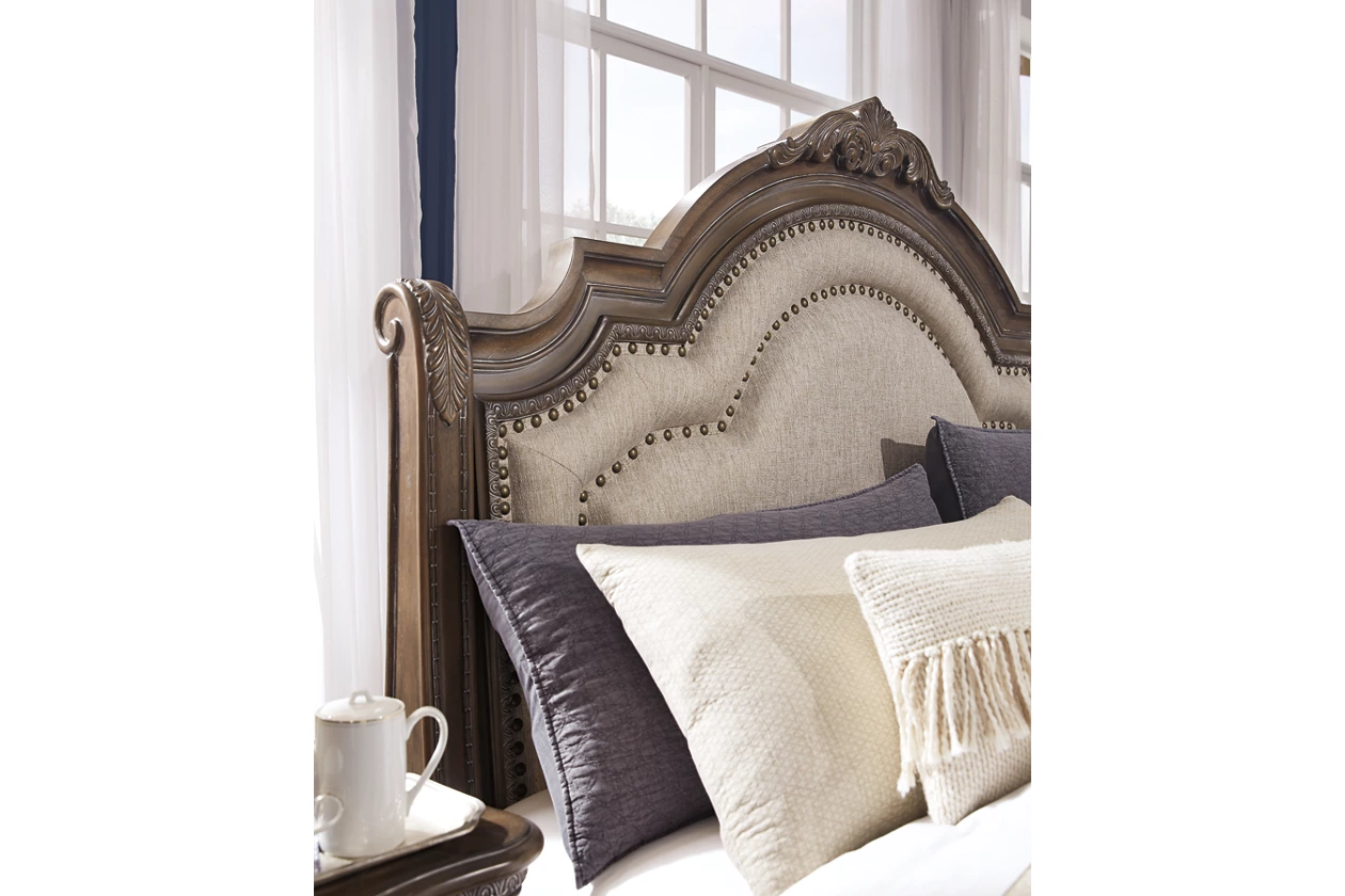 Signature Design by Ashley Charmond King Sleigh Bed With Upholstered Headboard in Brown - B803B4
