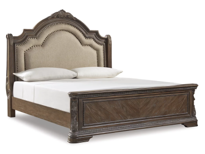 Signature Design by Ashley Charmond Queen Sleigh Bed With Upholstered Headboard in Brown - B803B2