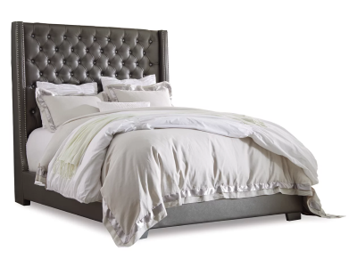 Signature Design by Ashley Coralayne California King Vinyl Upholstered Bed with Faux Diamond Tufting in Gray - B650B21