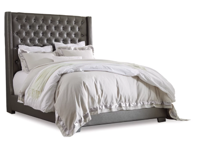 Signature Design by Ashley Coralayne King Vinyl Upholstered Bed with Faux Diamond Tufting in Gray - B650B15