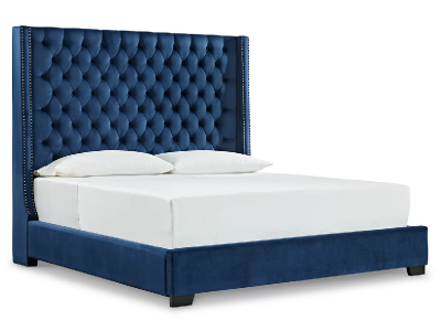 Signature Design by Ashley Coralayne King Velvet Upholstered Bed with Faux Diamond Tufting in Blue - B650B25