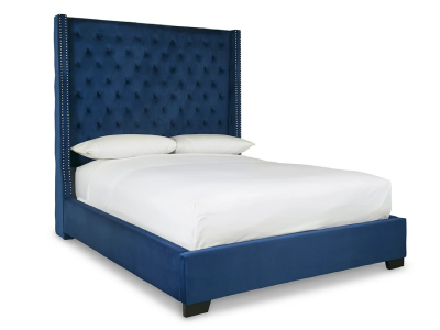 Signature Design by Ashley Coralayne Queen Velvet Upholstered Bed with Faux Diamond Tufting in Blue - B650B23