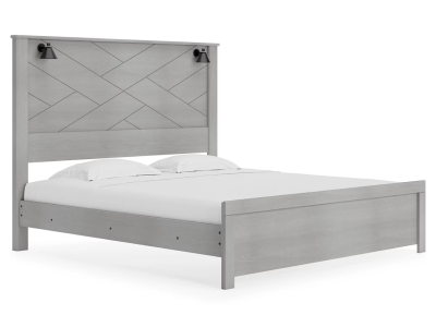Signature Design by Ashley Cottonburg King Panel Bed with Sconce Lights in Light Gray/White - B1192B9