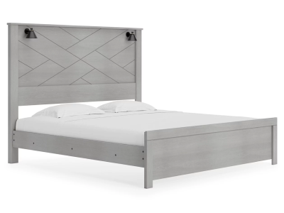 Signature Design by Ashley Cottonburg Queen Panel Bed with Sconce Lights in Light Gray / White - B1192B7