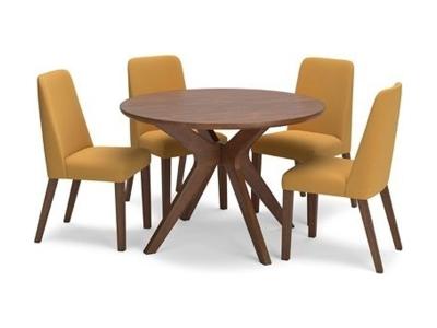 Lyncott Dining Round 5 pc Set - D615-5PC-MUS-K - Mustard Chairs