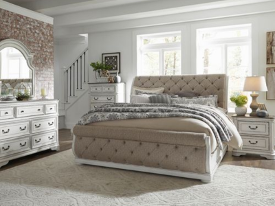 Magnolia Manor 7 Piece Queen Upholstered Sleigh Bedroom Set - 244-BR-QUSLDMCN