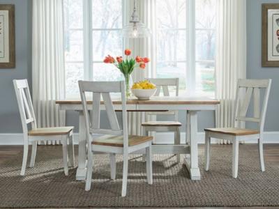 Lindsey Farm 5 Piece Trestle Table Dining Set - 62WH-CD-5TRS