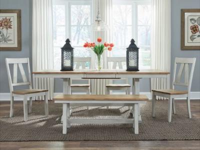 Lindsey Farm 6 Piece Trestle Table Dining Set - 62WH-CD-TRS62WH-C2500S (4)62WH-C9000B