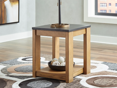 Ashley Furniture Quentina Rectangular End Table in Light Brown/Black - T775-3
