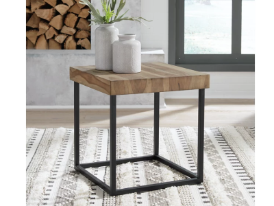 Ashley Furniture Bellwick Square End Table in Natural/Black - T777-2