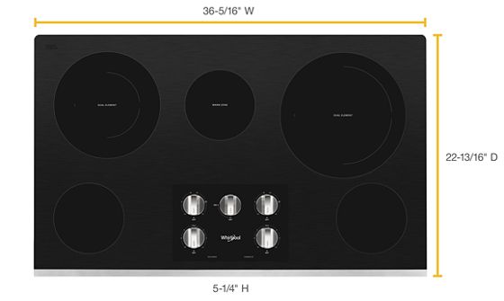 36" Whirlpool Electric Ceramic Glass Cooktop With Two Dual Radiant Elements - WCE77US6HS