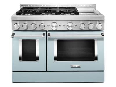 48" KitchenAid 6.3 Cu. Ft. Misty Blue Gas Sealed Burner Range With Griddle - KFGC558JMB