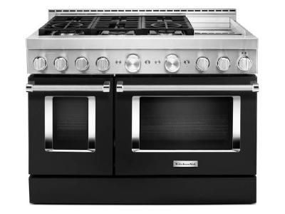 48" KitchenAid 6.3 Cu. Ft. Imperial Black Gas Sealed Burner Range With Griddle - KFGC558JBK