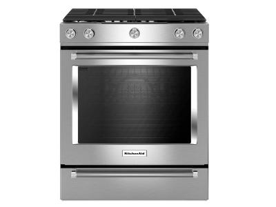 30" KitchenAid 5.8 Cu. Ft. 5-Burner Gas Convection Front Control Range - KSGG700ESS