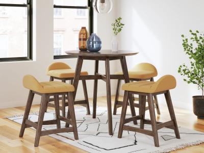 Lyncott 5 Piece Counter Height Dining Set - D615-GH-MUS-K Mustard Stools